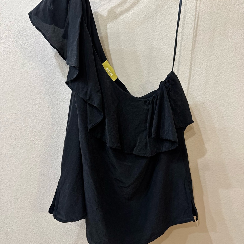 Anthropologie Maeve One-Shoulder Silhouette Black Silk Blouse Top Size Small